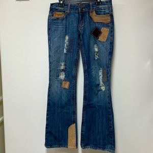 MISS ME PATCHWORK WESTERN BOOT CUT JEANS SZ 31 EUC